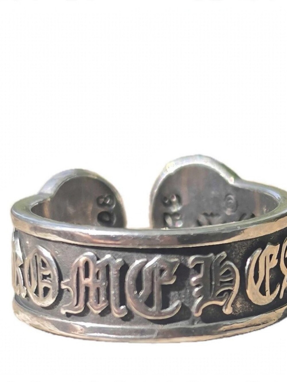 Chrome 925 Silver Gothic Script Open Band Ring 6.5"